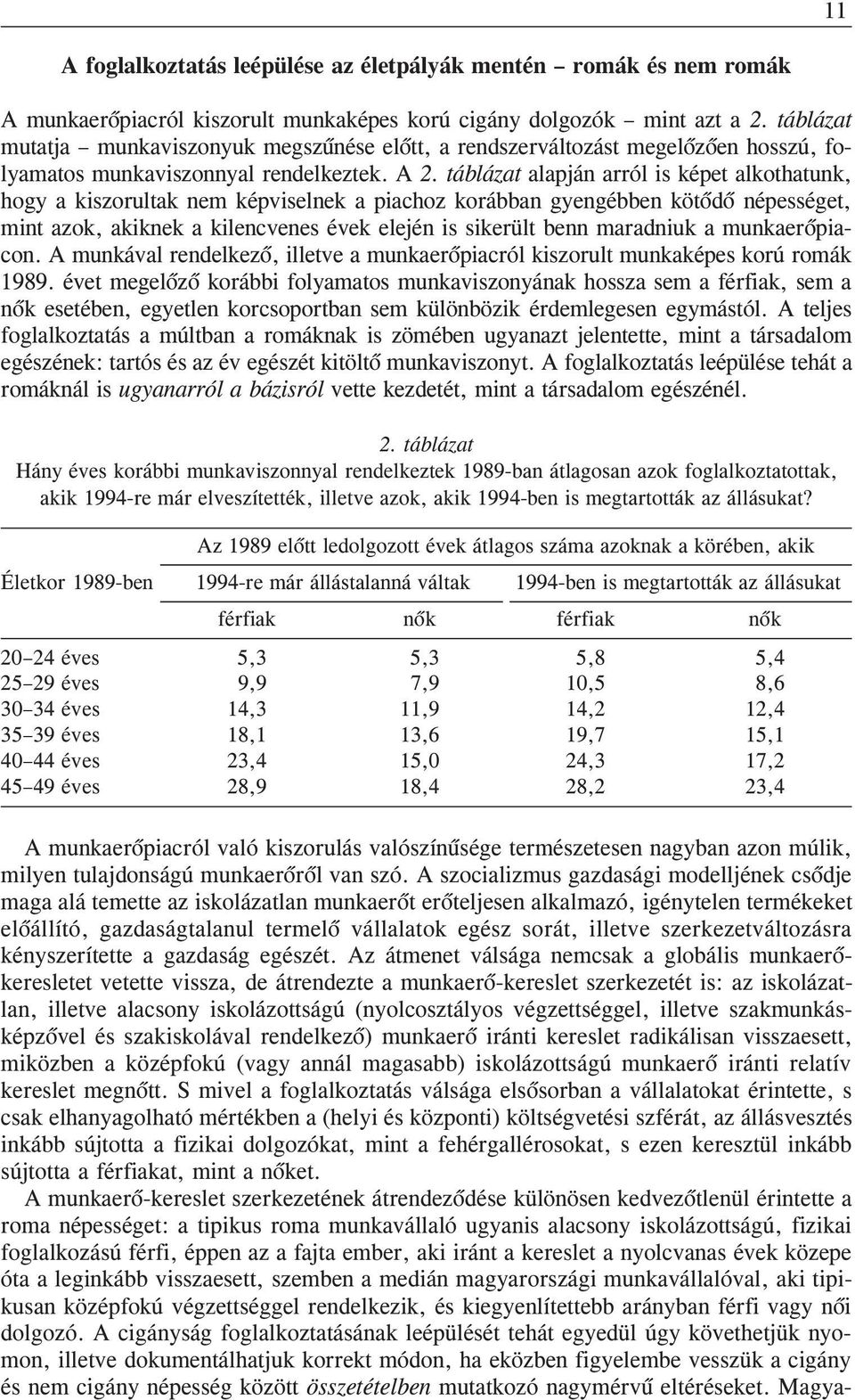 táblázat alapján arról s képet alkothatunk, hogy a kszorultak nem képvselnek a pachoz korábban gyengébben kötõdõ népességet, mnt azok, akknek a klencvenes évek elején s skerült benn maradnuk a