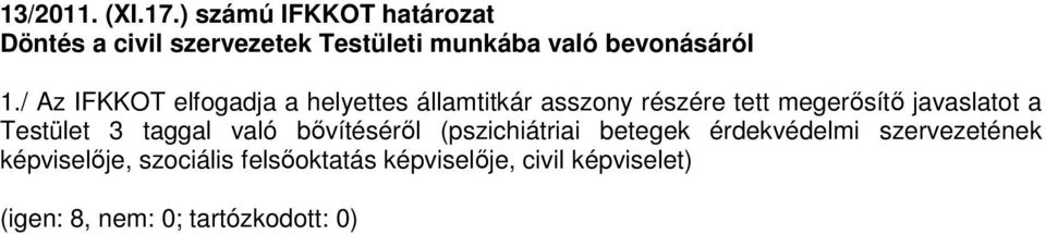 / Az IFKKOT elfogadja a helyettes államtitkár asszony részére tett megerősítő javaslatot a