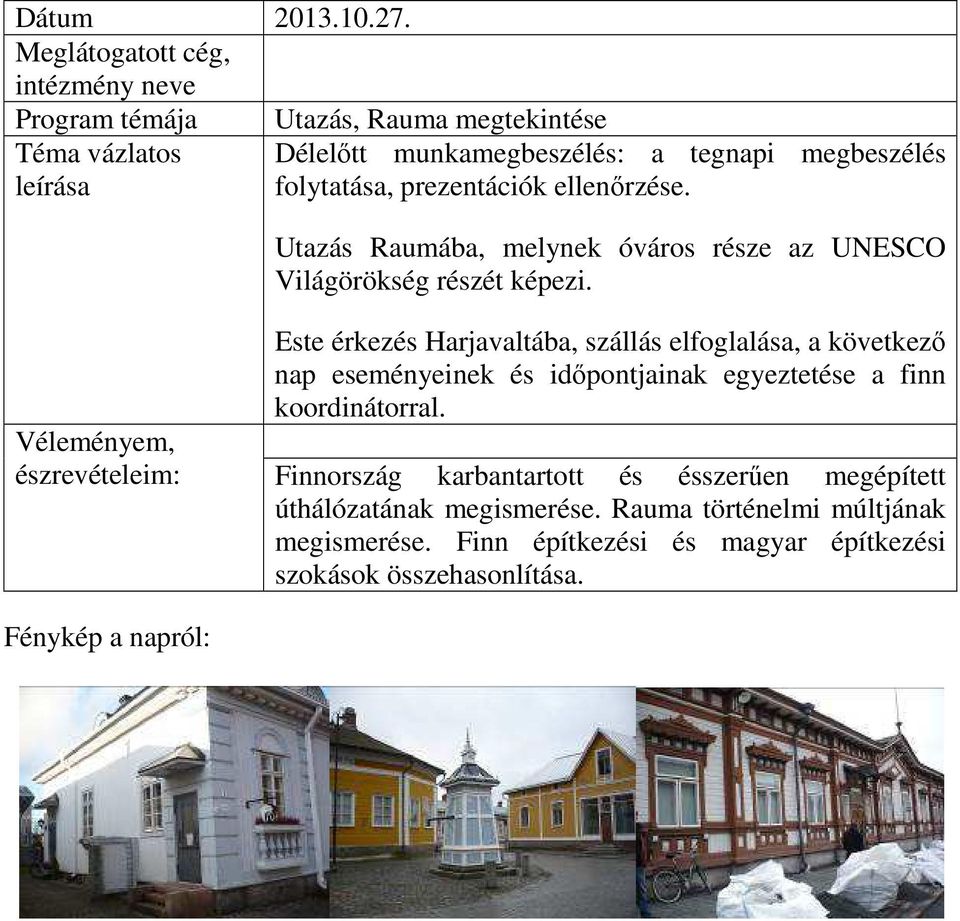 prezentációk ellenőrzése. Utazás Raumába, melynek óváros része az UNESCO Világörökség részét képezi.