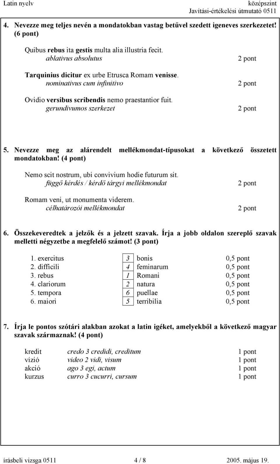 Nevezze meg az alárendelt mellékmondat-típusokat a következő összetett mondatokban! (4 pont) Nemo scit nostrum, ubi convivium hodie futurum sit.