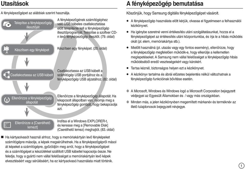 illesztőprogramját. Telepítse a szoftver CDn levő fényképezőgép illesztőt. (79. oldal) Készítsen egy fényképet. (20.