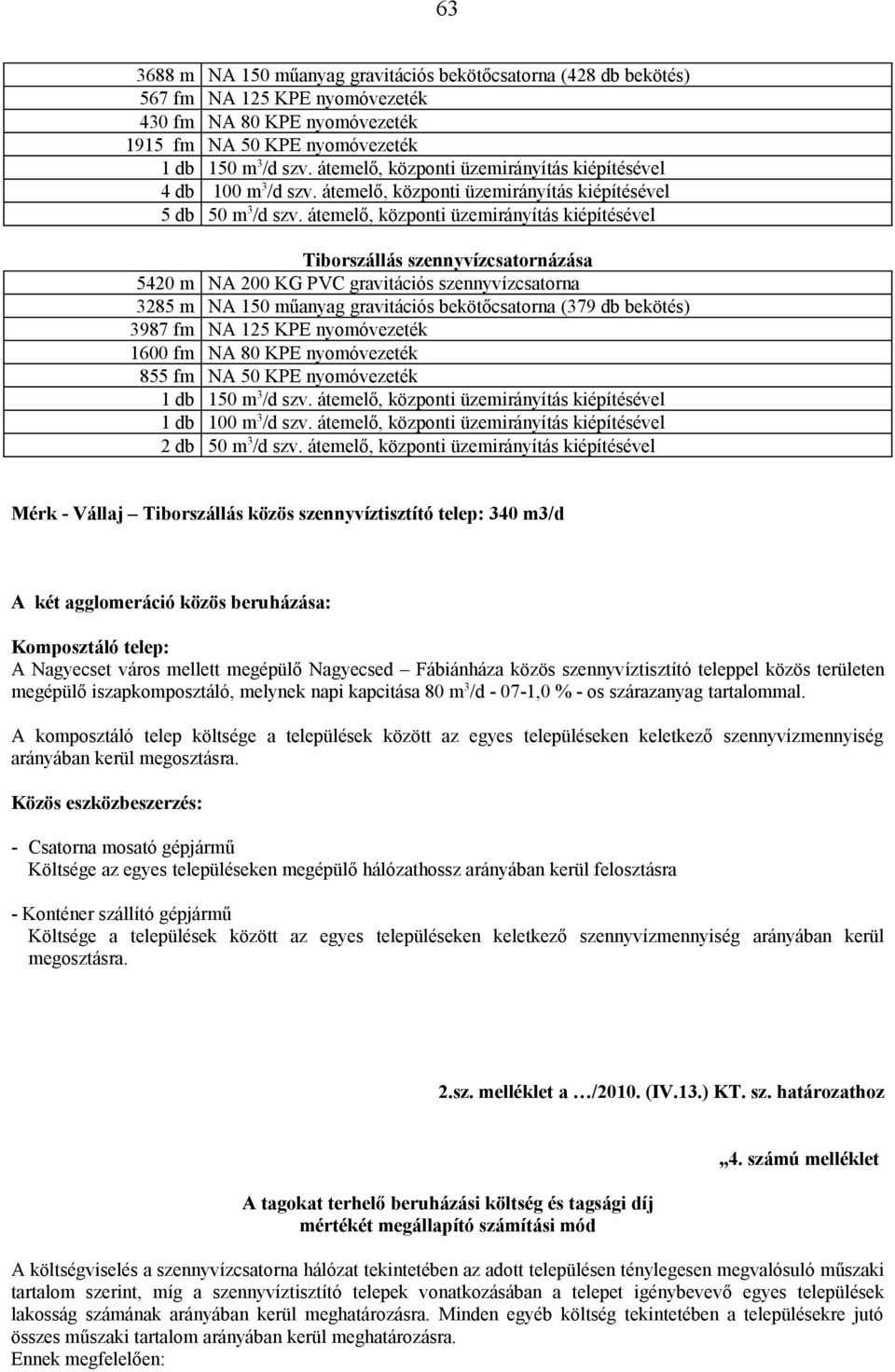 átemelő, központi üzemirányítás kiépítésével Tiborszállás szennyvízcsatornázása 5420 m NA 200 KG PVC gravitációs szennyvízcsatorna 3285 m NA 150 műanyag gravitációs bekötőcsatorna (379 db bekötés)