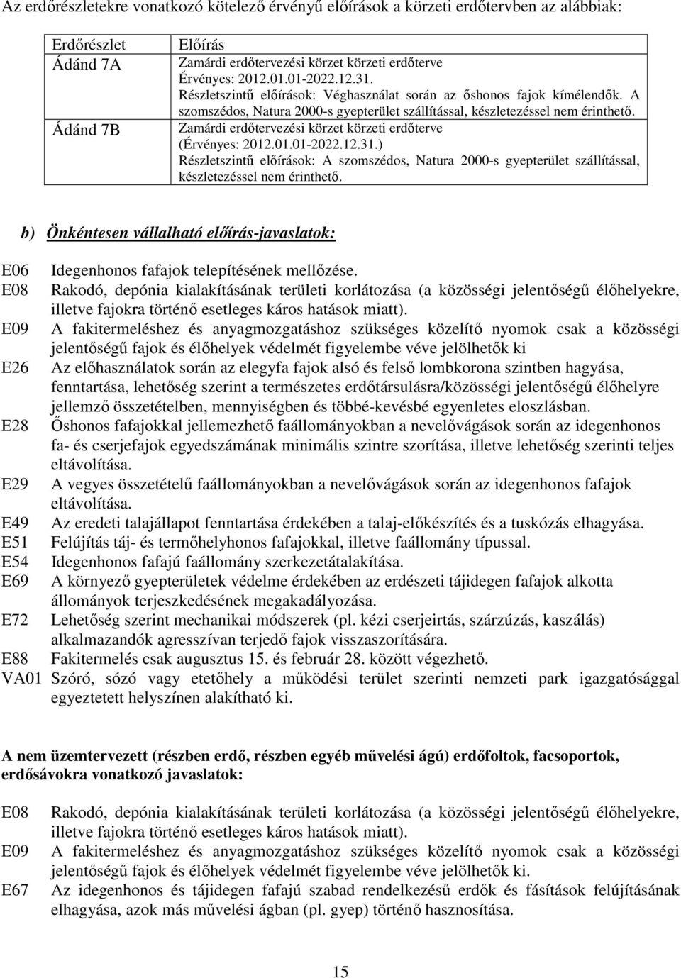 Zamárdi erdőtervezési körzet körzeti erdőterve (Érvényes: 2012.01.01-2022.12.31.) Részletszintű előírások: A szomszédos, Natura 2000-s gyepterület szállítással, készletezéssel nem érinthető.