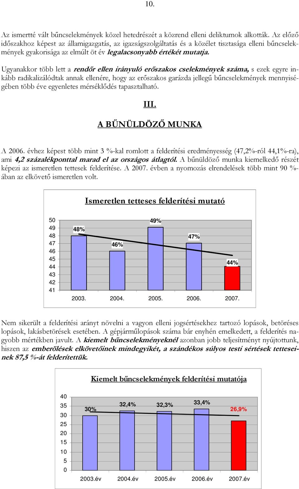 Ugyanakkor több lett a rendır ellen irányuló erıszakos cselekmények száma, s ezek egyre inkább radikalizálódtak annak ellenére, hogy az erıszakos garázda jellegő bőncselekmények mennyiségében több