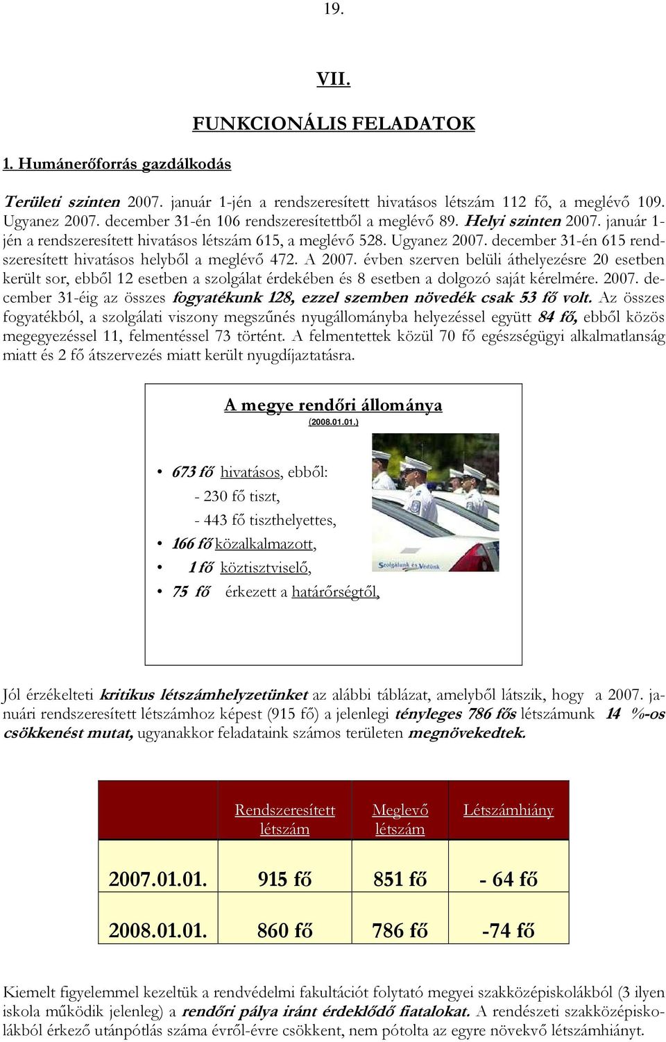 december 31-én 615 rendszeresített hivatásos helybıl a meglévı 472. A 27.