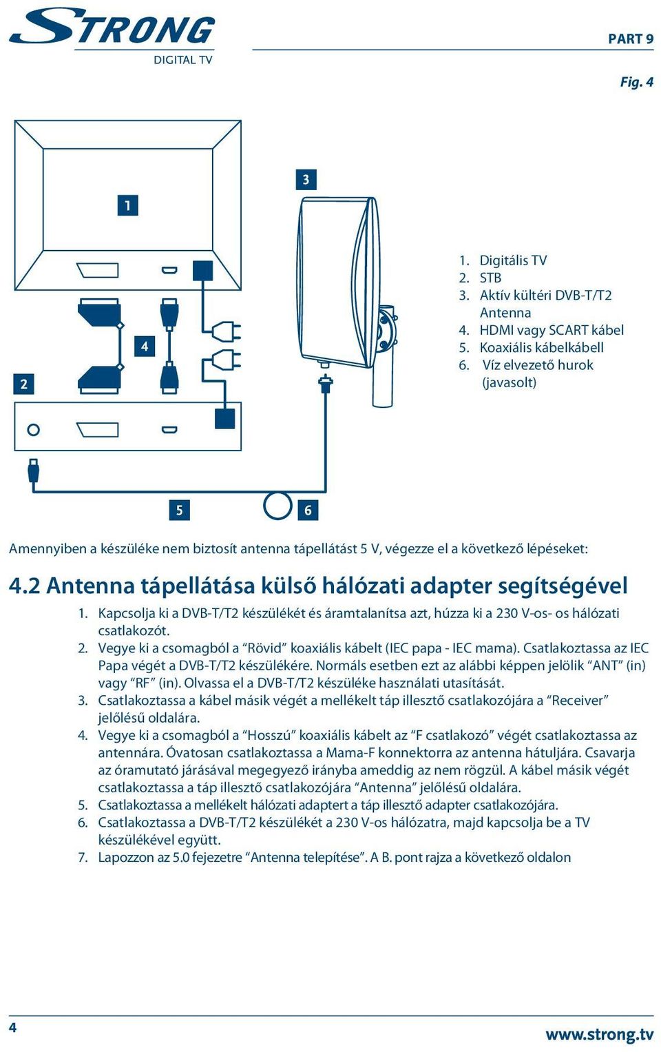 Kapcsolja ki a DVB-T/T2 készülékét és áramtalanítsa azt, húzza ki a 230 V-os- os hálózati csatlakozót. 2. Vegye ki a csomagból a Rövid koaxiális kábelt (IEC papa - IEC mama).