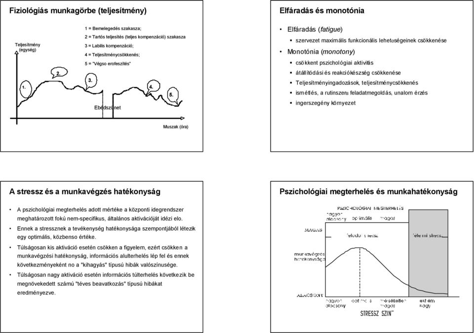 5. átállítódási és reakciókészség csökkenése Teljesítményingadozások, teljesítménycsökkenés ism étl és, a rutinszeru feladatmegoldás, unalom érzés ingerszegény környezet Muszak (óra) A stressz és a