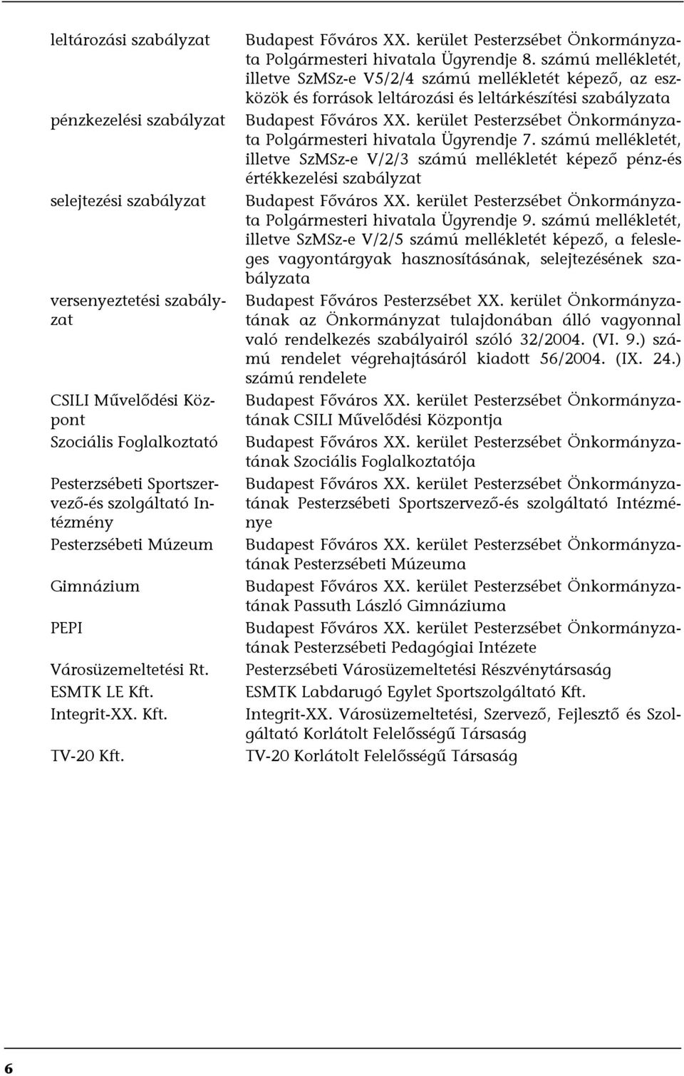 számú mellékletét, illetve SzMSz-e V5/2/4 számú mellékletét képező, az eszközök és források leltározási és leltárkészítési szabályzata Budapest Főváros XX.