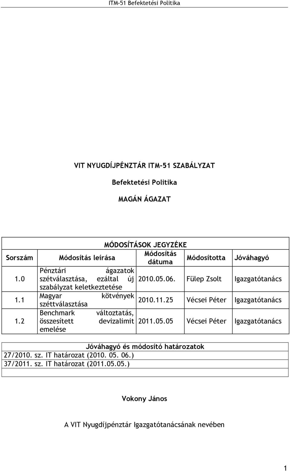 Fülep Zsolt Igazgatótanács szabályzat keletkeztetése Magyar kötvények 2010.11.