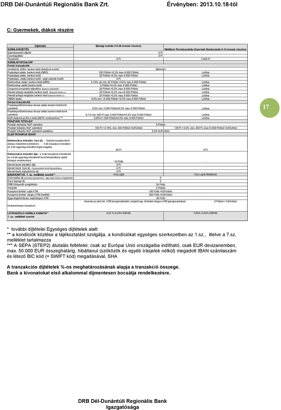 6 000 Ft/tétel Letiltva Papíralapú utalás bankon belül 20 Ft/tétel +0,3% max.