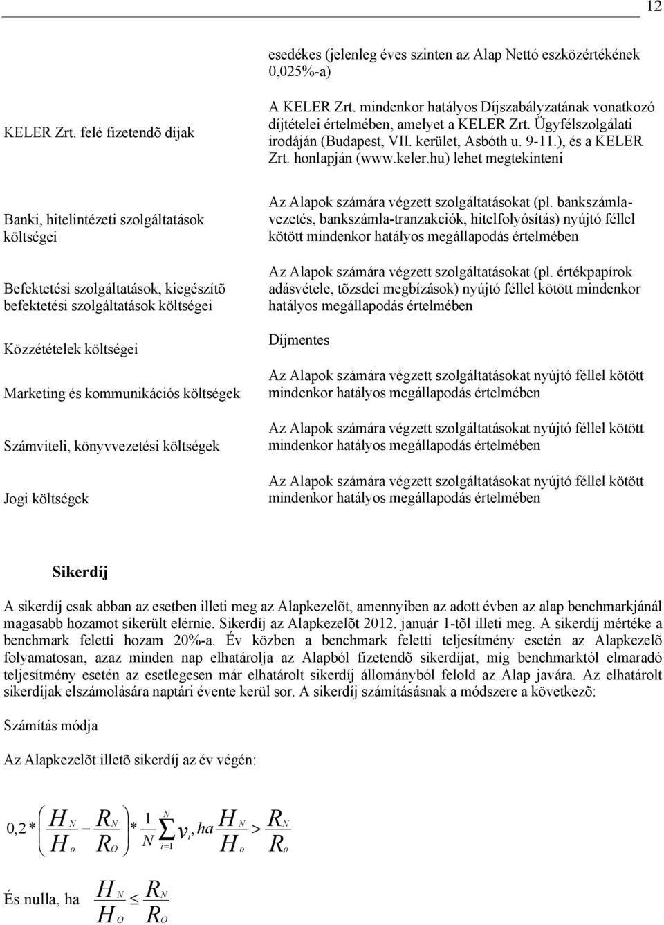 hu) lehet megtekinteni Banki, hitelintézeti szolgáltatások költségei Befektetési szolgáltatások, kiegészítõ befektetési szolgáltatások költségei Közzétételek költségei Marketing és kommunikációs