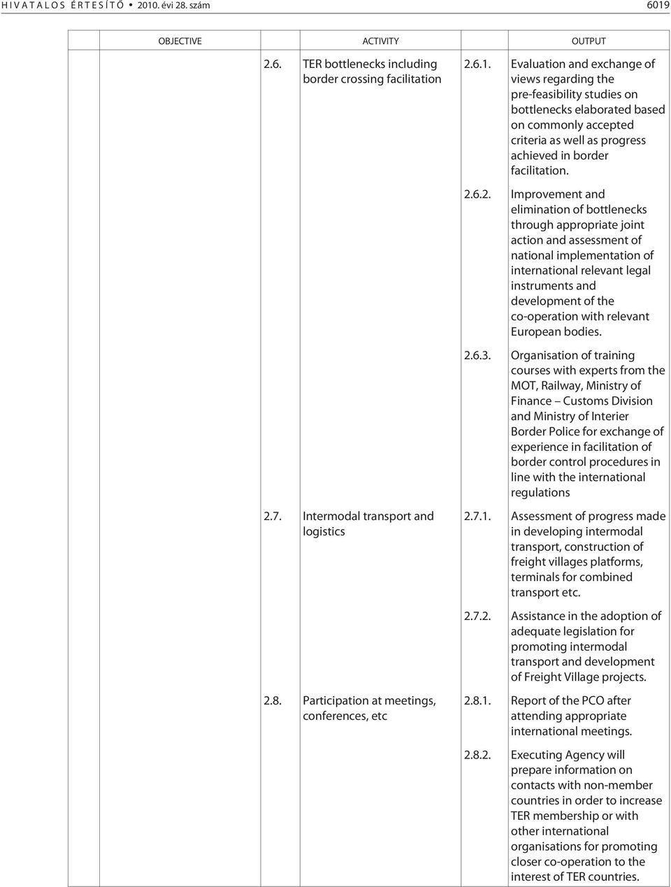 6.2. Improvement and elimination of bottlenecks through appropriate joint action and assessment of national implementation of international relevant legal instruments and development of the