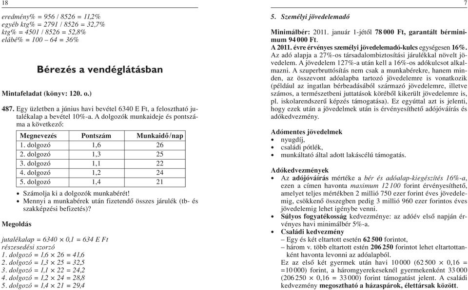 dolgozó 1,3 25 3. dolgozó 1,1 22 4. dolgozó 1,2 24 5. dolgozó 1,4 21 Számolja ki a dolgozók munkabérét! Mennyi a munkabérek után fizetendô összes járulék (tb- és szakképzési befizetés)?