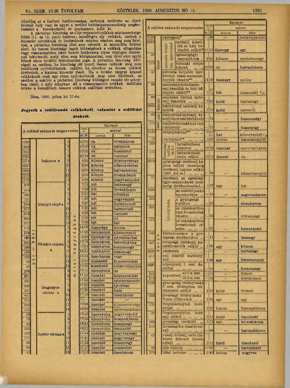 A pártatlan bizottság az eléje terjesztett czikkek mintaszerüsége fölött (11. és 12.