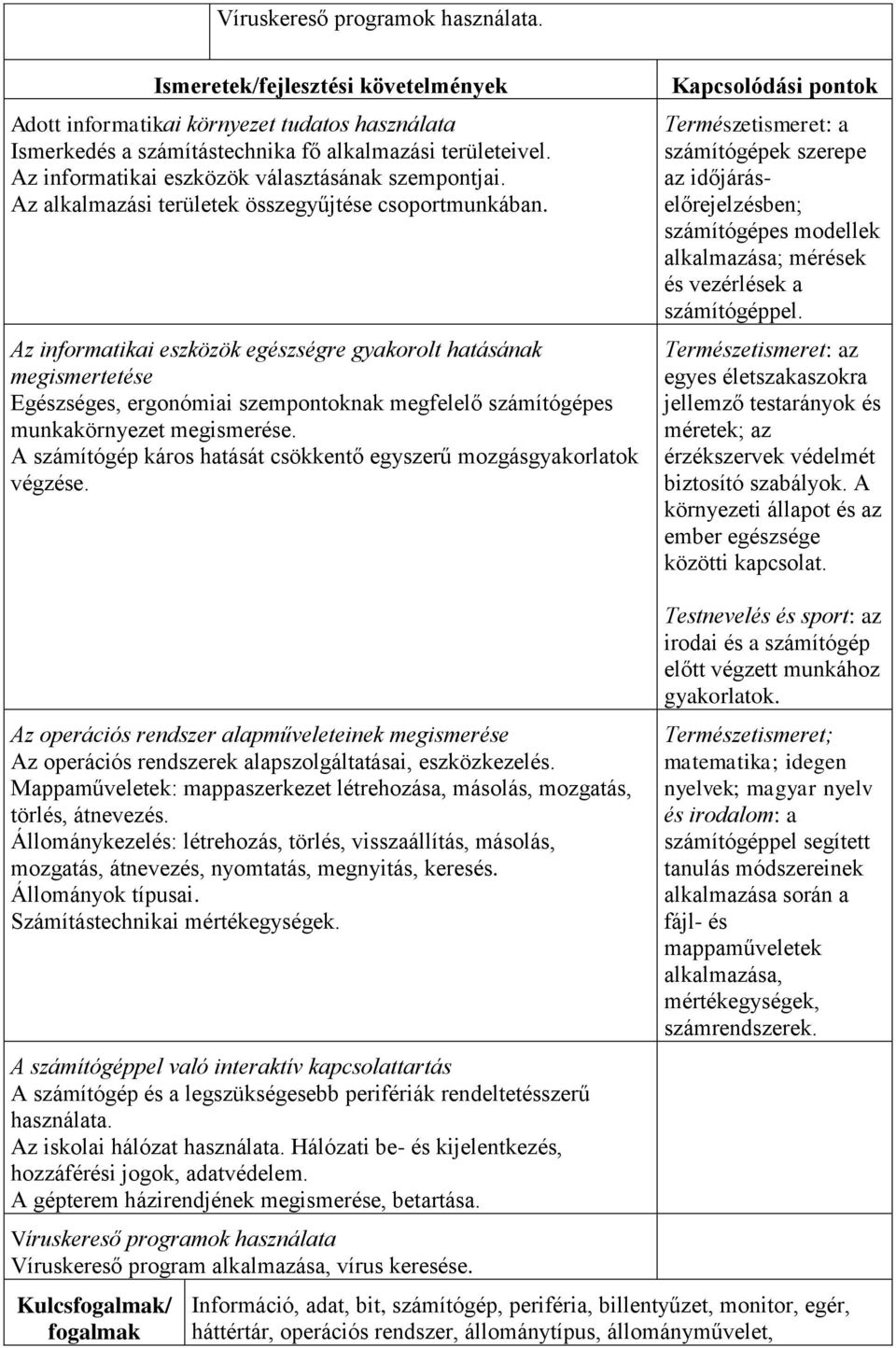 Az informatikai eszközök egészségre gyakorolt hatásának megismertetése Egészséges, ergonómiai szempontoknak megfelelő számítógépes munkakörnyezet megismerése.