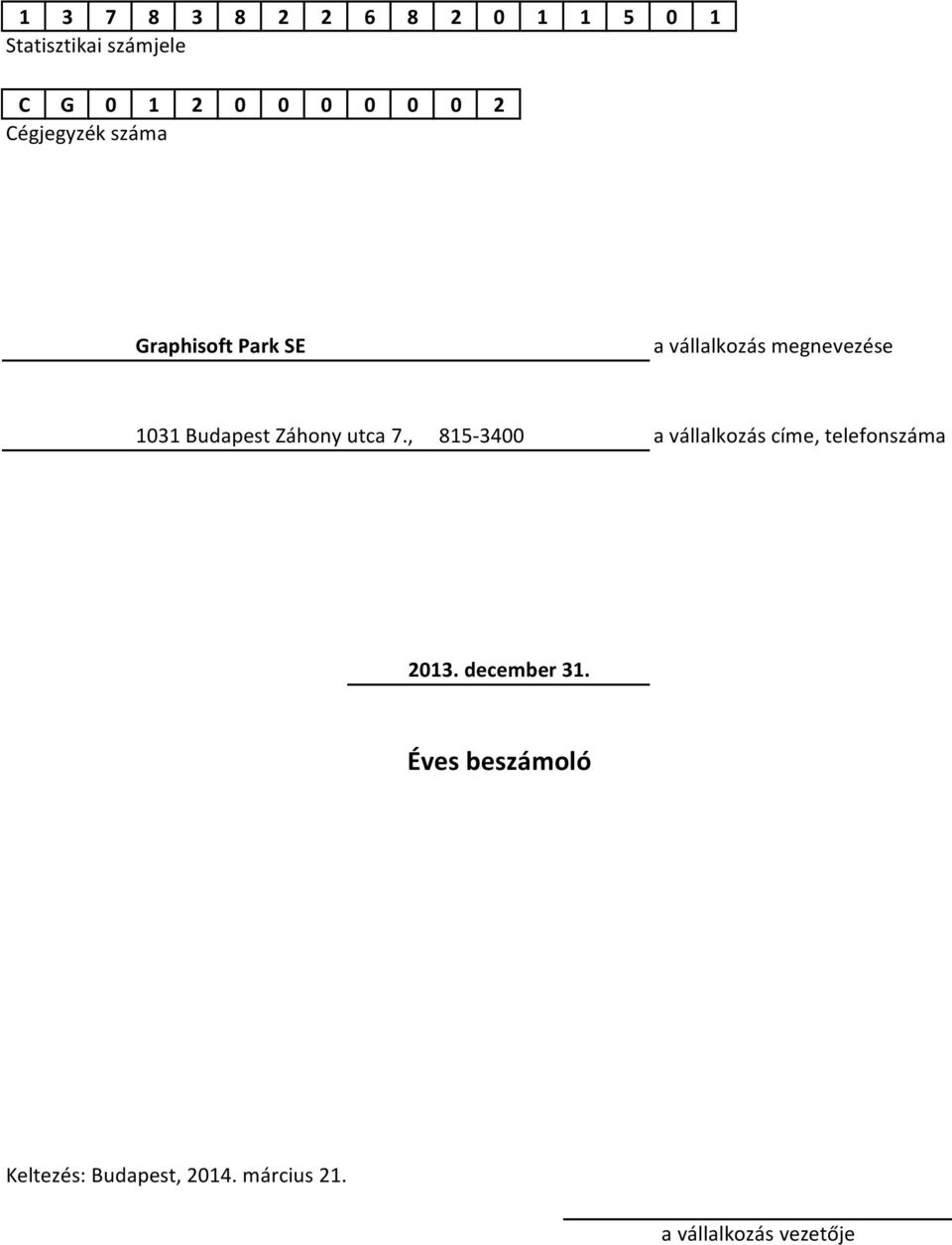 Budapest Záhony utca 7., 815-3400 a vállalkozás címe, telefonszáma 2013.