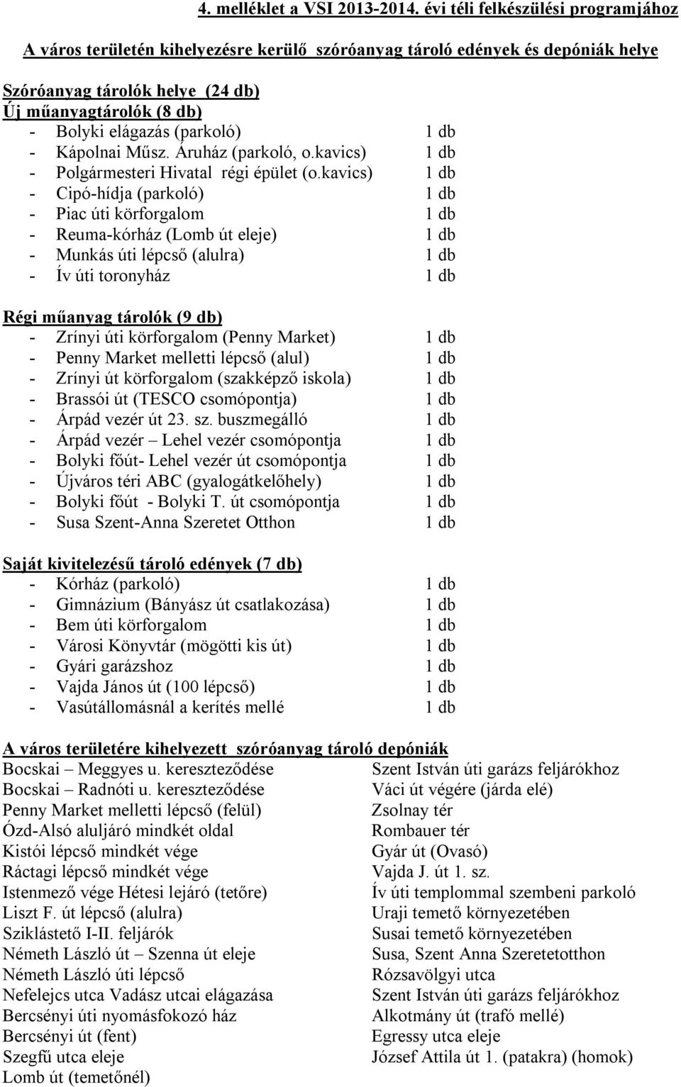 (parkoló) 1 db - Kápolnai Műsz. Áruház (parkoló, o.kavics) 1 db - Polgármesteri Hivatal régi épület (o.