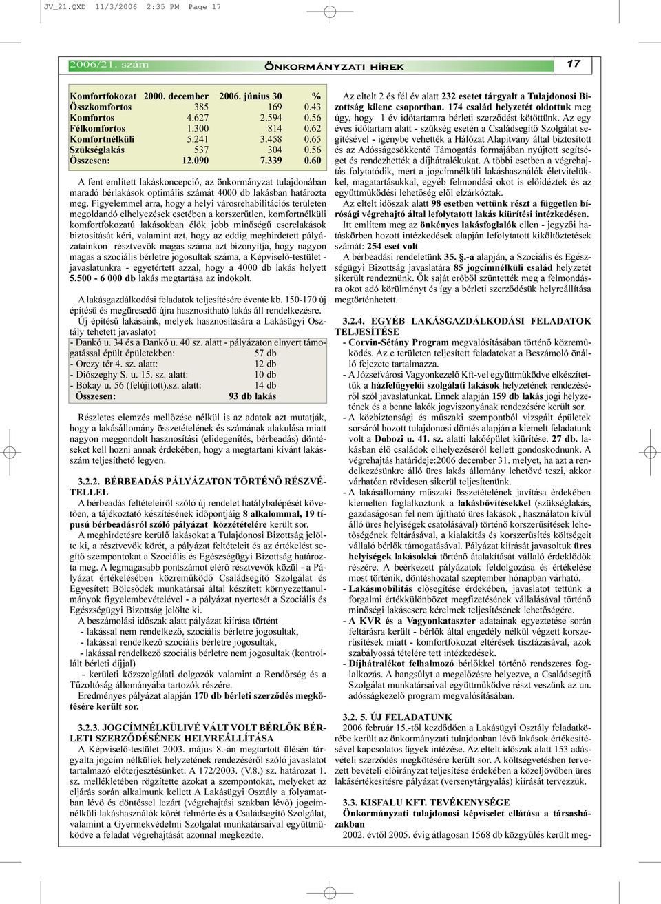 60 A fent említett lakáskoncepció, az önkormányzat tulajdonában maradó bérlakások optimális számát 4000 db lakásban határozta meg.