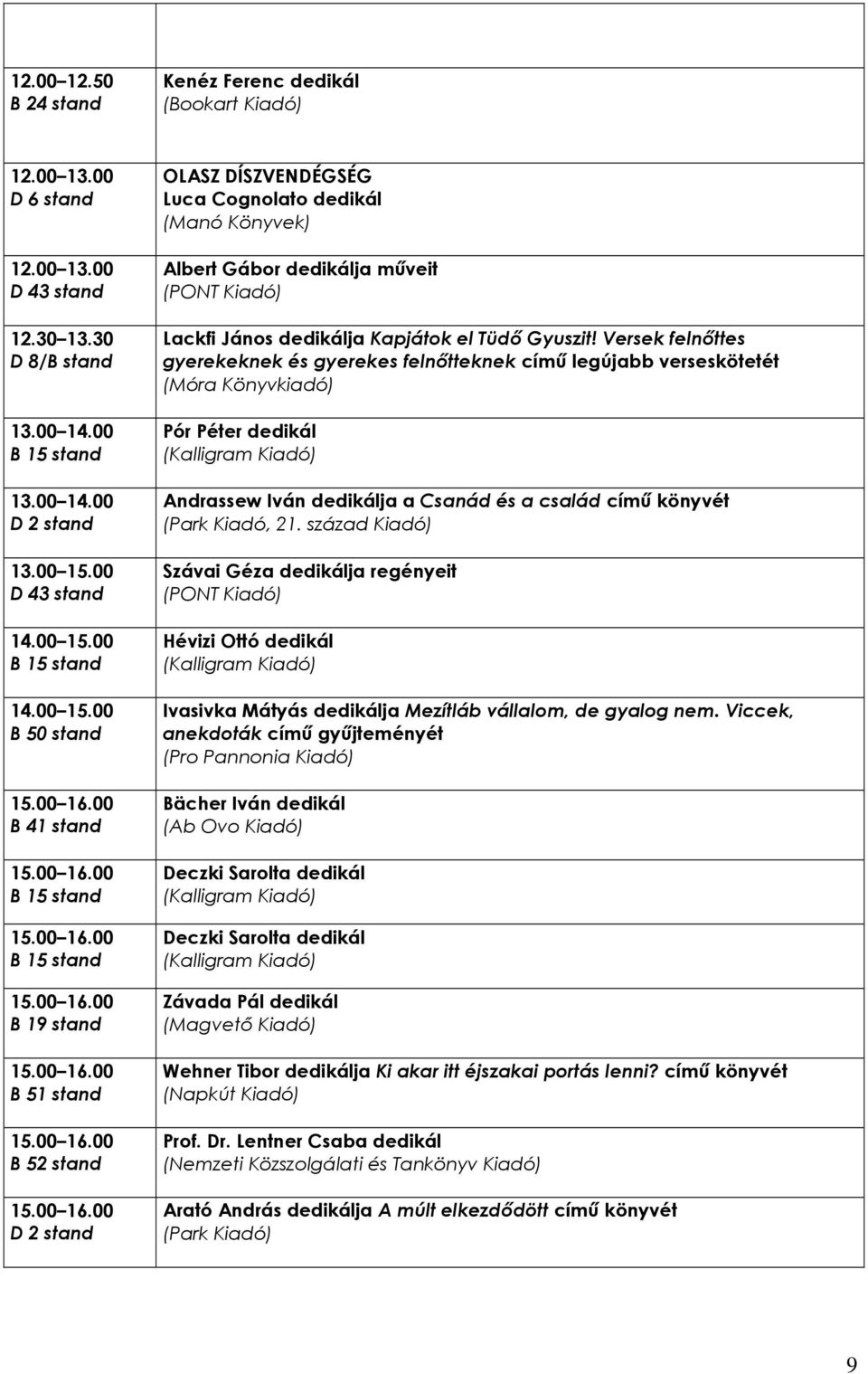 Versek felnıttes gyerekeknek és gyerekes felnıtteknek címő legújabb verseskötetét (Móra Könyvkiadó) Pór Péter dedikál Andrassew Iván dedikálja a Csanád és a család címő könyvét (Park Kiadó, 21.