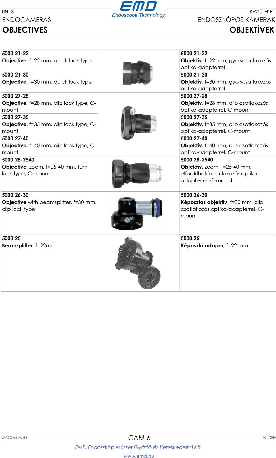 27-28 Objective, f=28 mm, clip lock type, C- mount Objektív, f=28 mm, clip csatlakozós optika-adapterrel, C-mount 5000.27-35 5000.