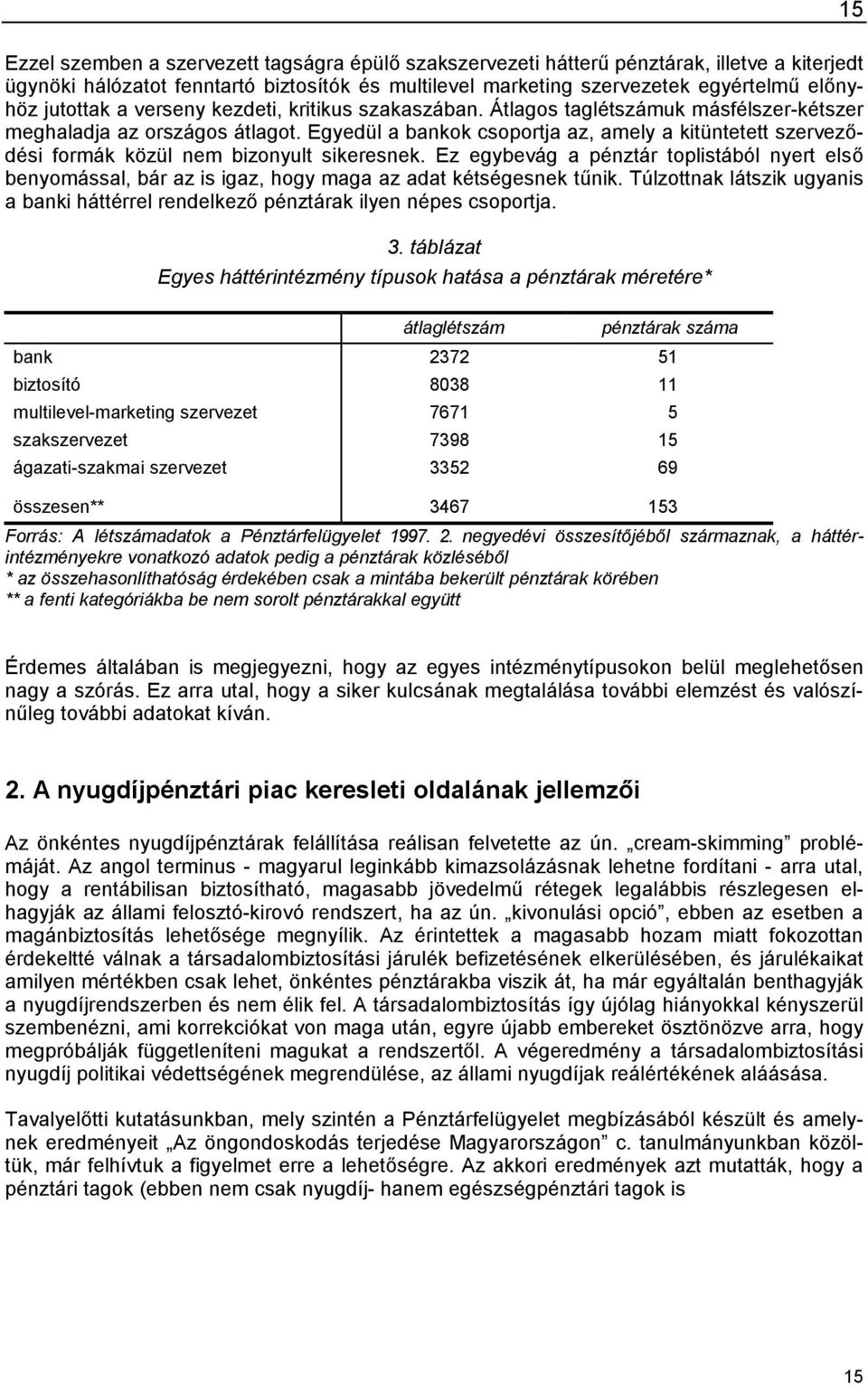 Egyedül a bankok csoportja az, amely a kitüntetett szerveződési formák közül nem bizonyult sikeresnek.