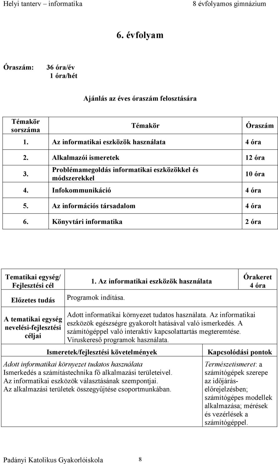 Az informatikai eszközök használata Programok indítása. Órakeret 4 óra A tematikai egység nevelési-fejlesztési céljai Adott informatikai környezet tudatos használata.