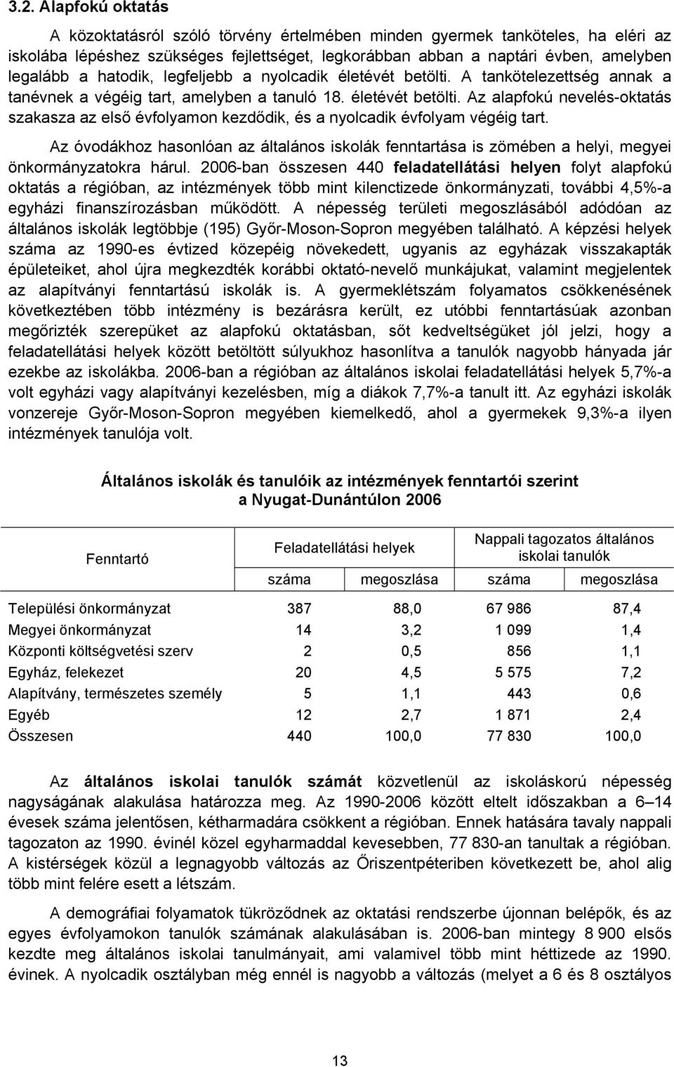 Az óvodákhoz hasonlóan az általános iskolák fenntartása is zömében a helyi, megyei önkormányzatokra hárul.