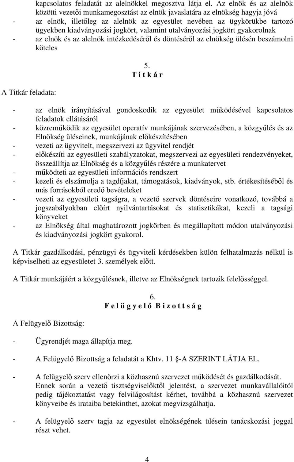 jogkört, valamint utalványozási jogkört gyakorolnak - az elnök és az alelnök intézkedéséről és döntéséről az elnökség ülésén beszámolni köteles A Titkár feladata: 5.