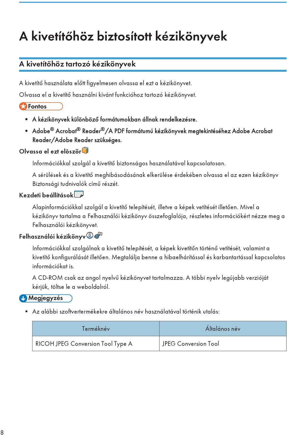 Adobe Acrobat Reader /A PDF formátumú kézikönyvek megtekintéséhez Adobe Acrobat Reader/Adobe Reader szükséges.