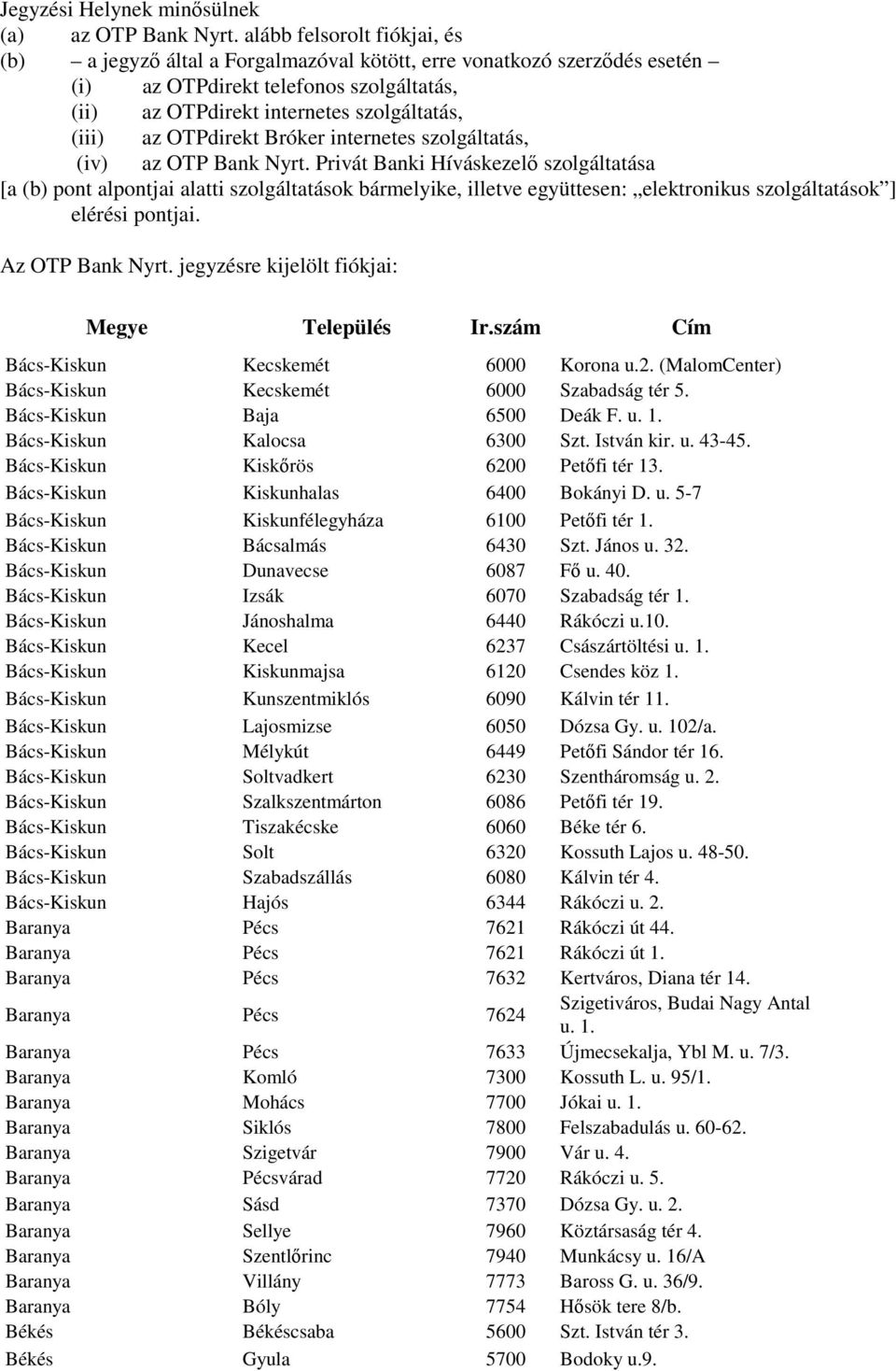 OTPdirekt Bróker internetes szolgáltatás, (iv) az OTP Bank Nyrt.