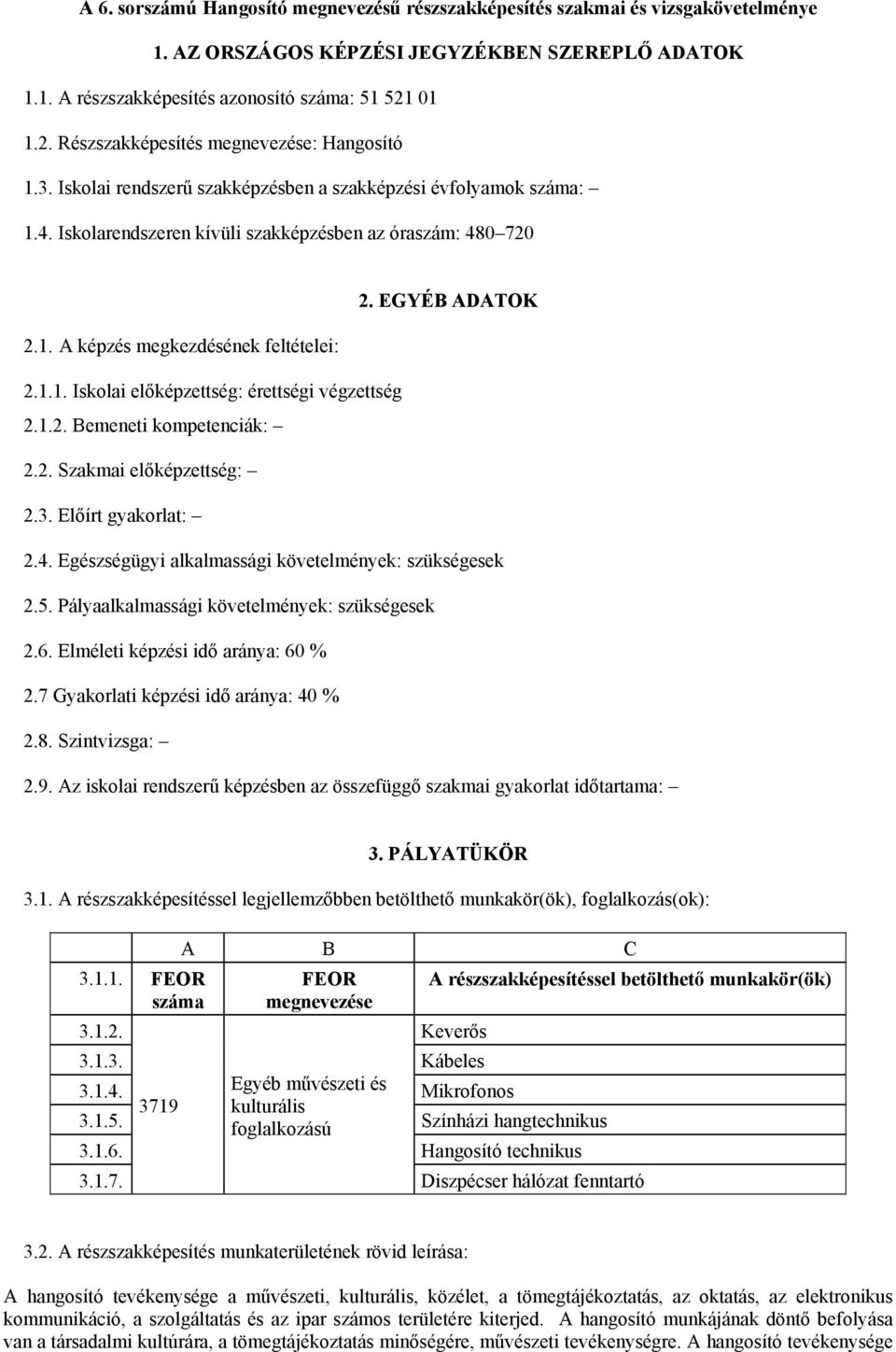 1. A képzés megkezdésének feltételei: 2.1.1. Iskolai előképzettség: érettségi végzettség 2.1.2. Bemeneti kompetenciák: 2.2. Szakmai előképzettség: 2.3. Előírt gyakorlat: 2.4.