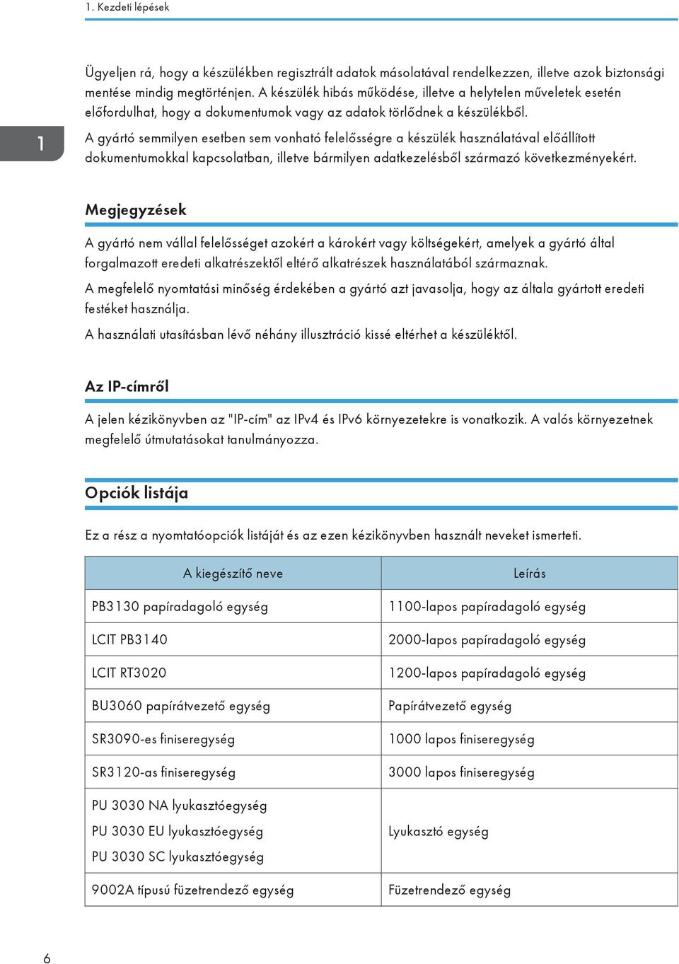 A gyártó semmilyen esetben sem vonható felelősségre a készülék használatával előállított dokumentumokkal kapcsolatban, illetve bármilyen adatkezelésből származó következményekért.