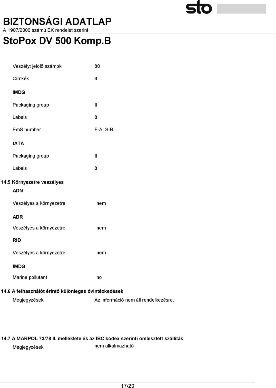 nem IMDG Marine pollutant no 14.