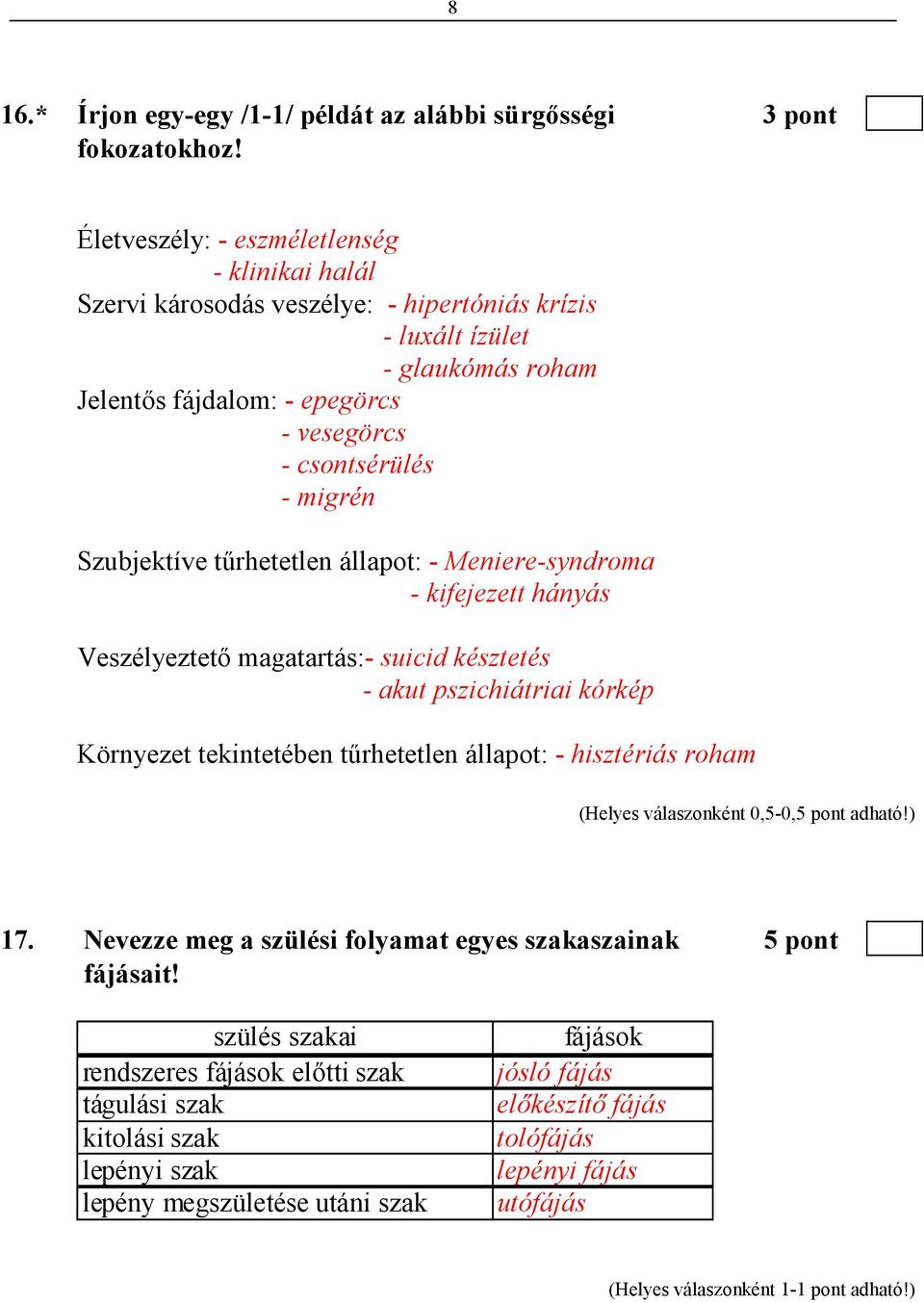 csontsérülés - migrén Szubjektíve tőrhetetlen állapot: - Meniere-syndroma - kifejezett hányás Veszélyeztetı magatartás:- suicid késztetés - akut pszichiátriai kórkép Környezet