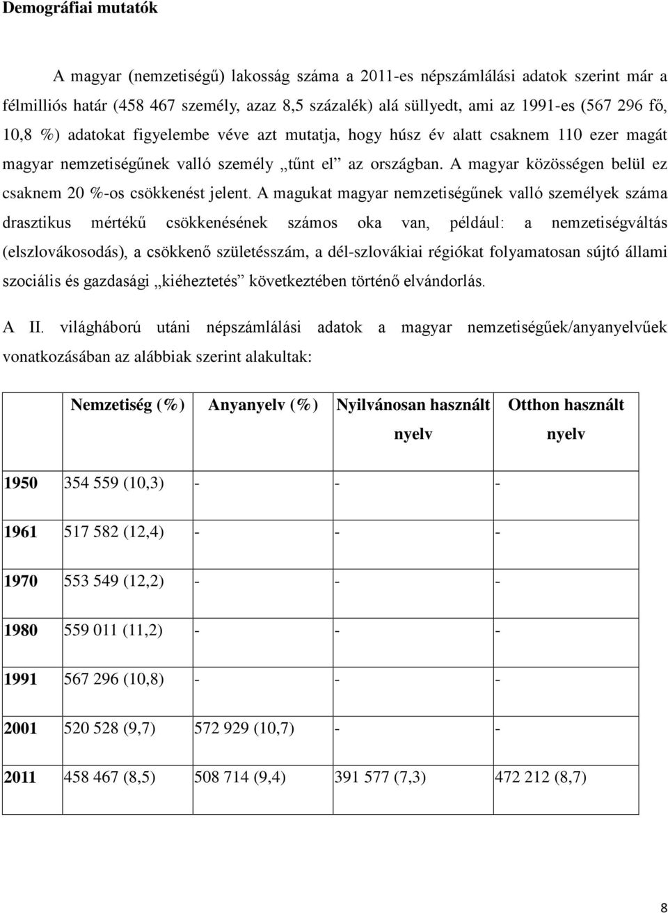 A magyar közösségen belül ez csaknem 20 %-os csökkenést jelent.