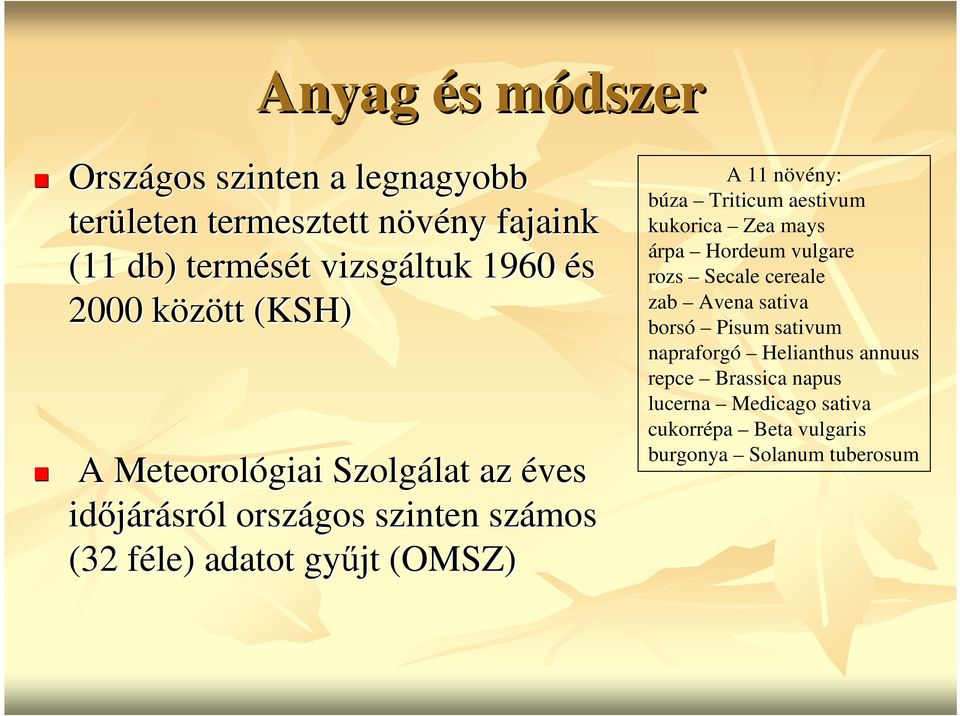 (OMSZ) A 11 növény: búza Triticum aestivum kukorica Zea mays árpa Hordeum vulgare rozs Secale cereale zab Avena sativa borsó