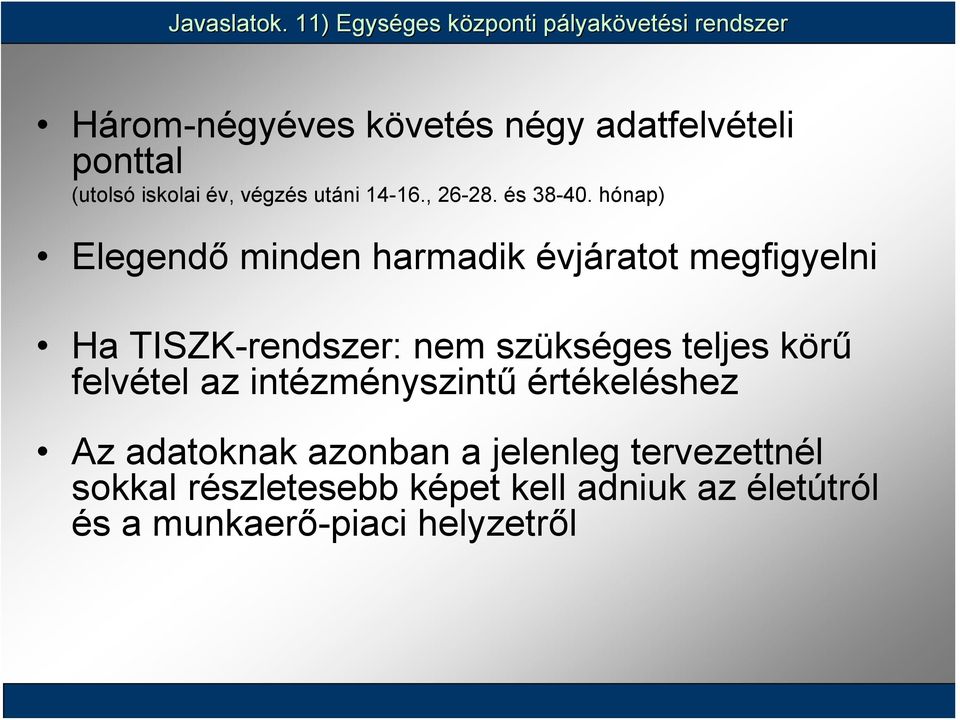 iskolai év, végzés utáni 14-16., 26-28. és 38-40.