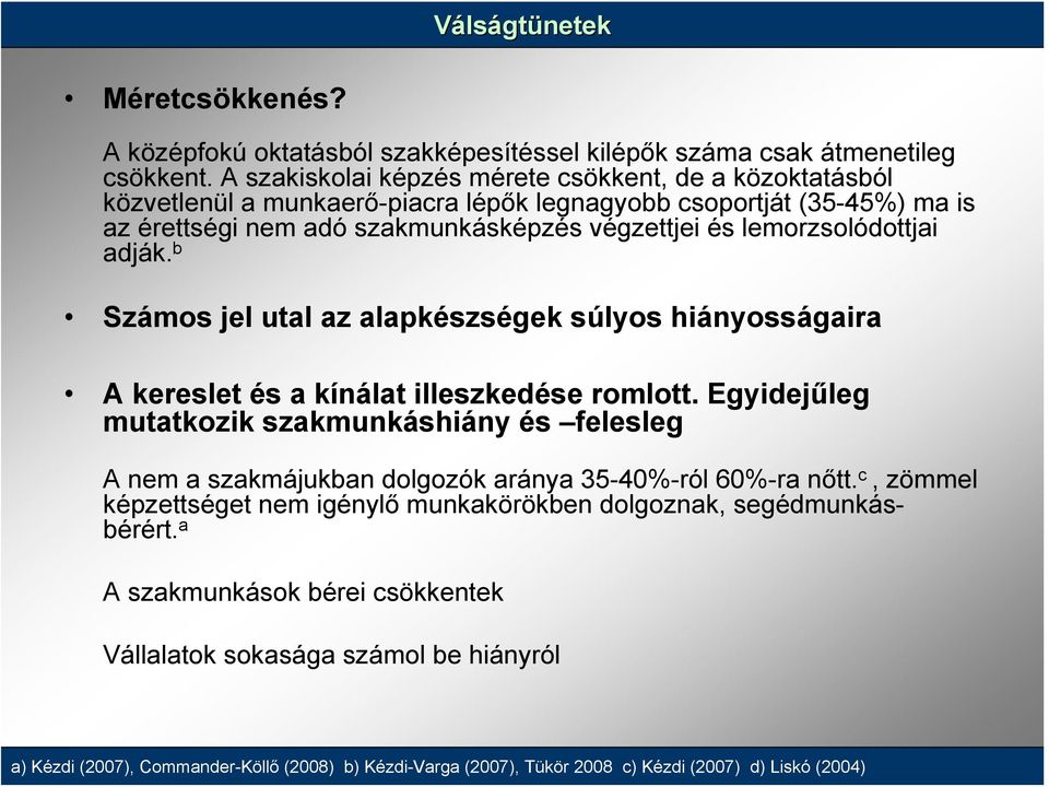 lemorzsolódottjai adják. b Számos jel utal az alapkészségek súlyos hiányosságaira A kereslet és a kínálat illeszkedése romlott.