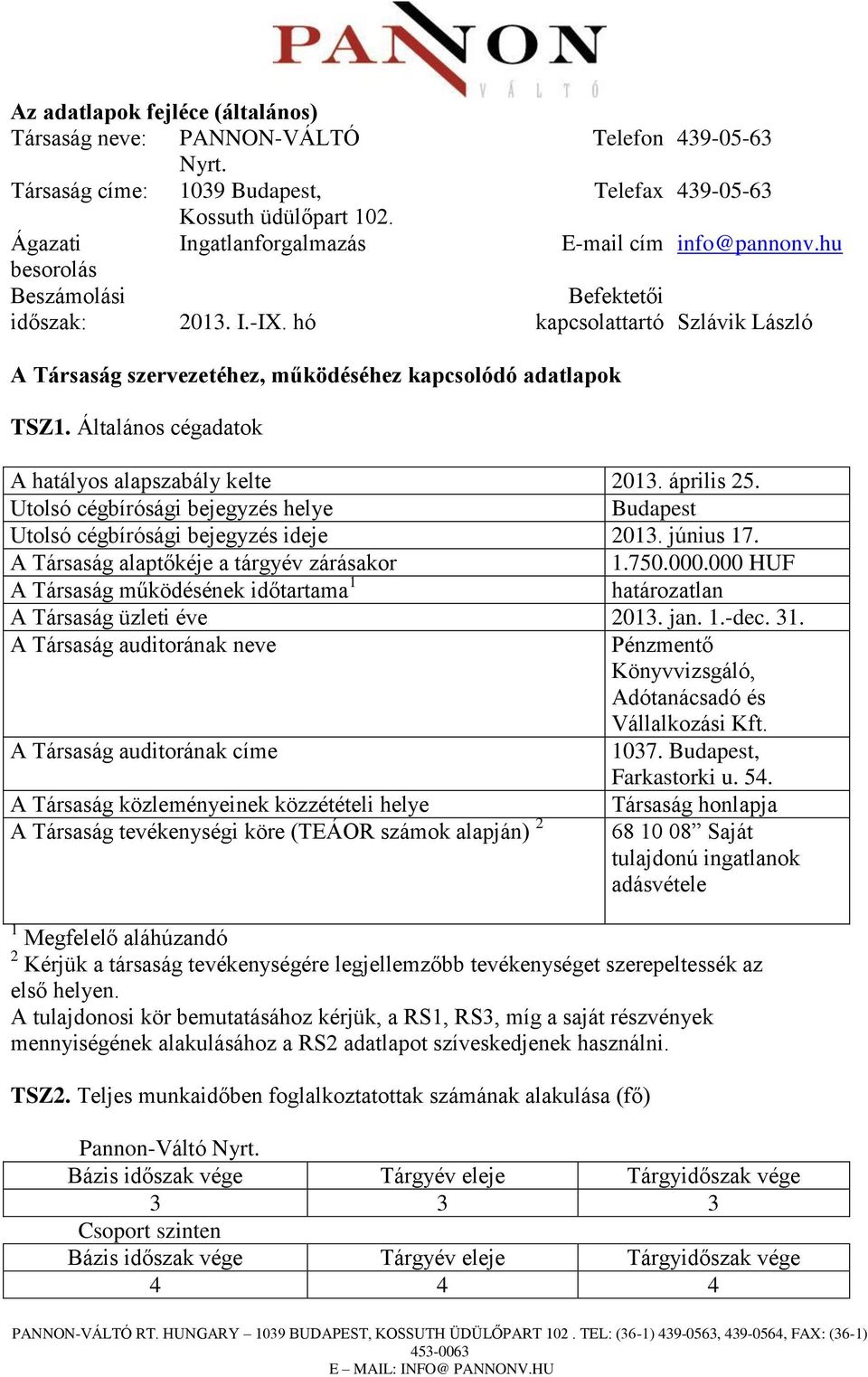 Általános cégadatok A hatályos alapszabály kelte 2013. április 25. Utolsó cégbírósági bejegyzés helye Budapest Utolsó cégbírósági bejegyzés ideje 2013. június 17.