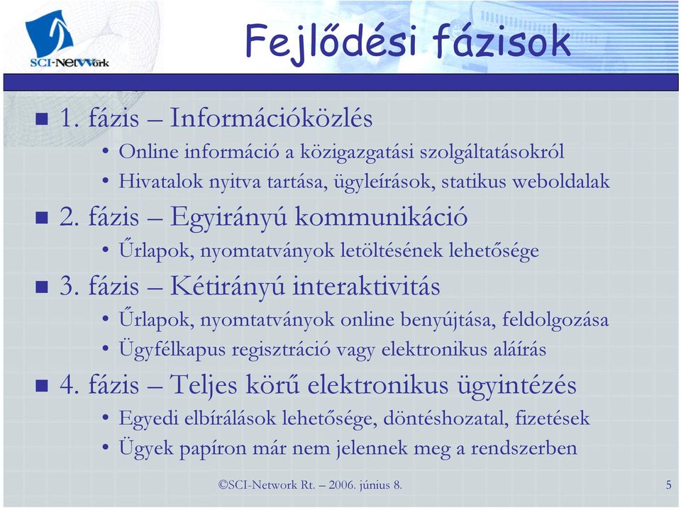 fázis Egyirányú kommunikáció Űrlapok, nyomtatványok letöltésének lehetősége 3.