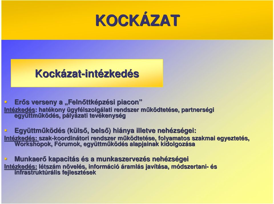 koordinátori rendszer mködtetm dtetése, folyamatos szakmai egyeztetés, Workshopok,, Fórumok, F együttm ttmködés s alapjainak kidolgozása Munkaer kapacitás és