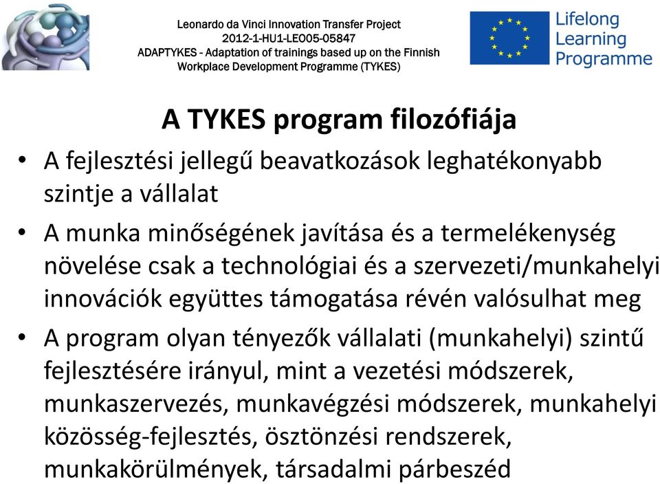 valósulhat meg A program olyan tényezők vállalati (munkahelyi) szintű fejlesztésére irányul, mint a vezetési módszerek,