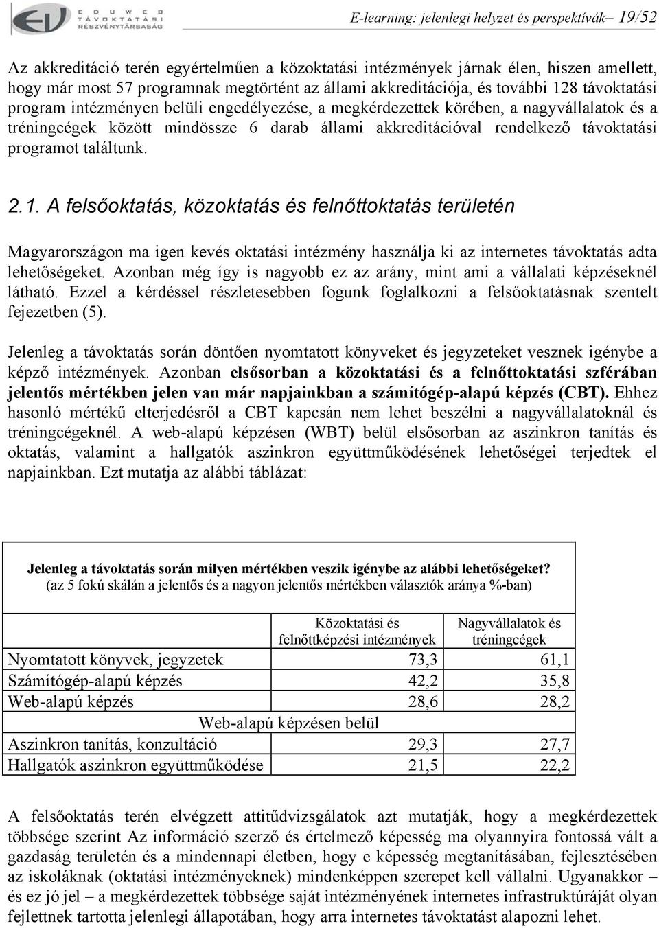 rendelkező távoktatási programot találtunk. 2.1.