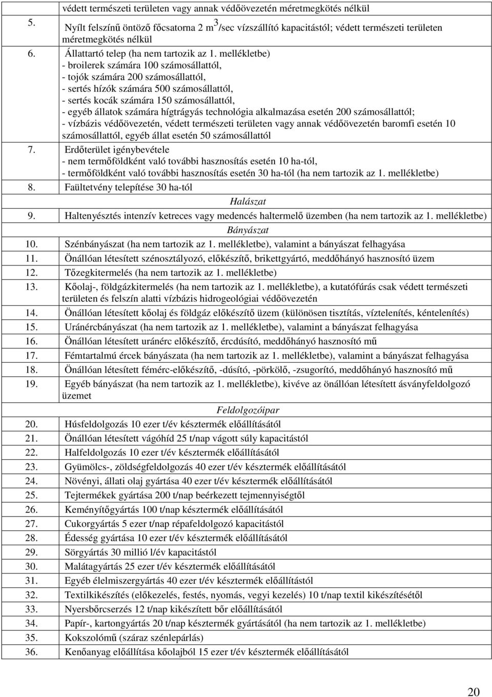 mellékletbe) - broilerek számára 100 számosállattól, - tojók számára 200 számosállattól, - sertés hízók számára 500 számosállattól, - sertés kocák számára 150 számosállattól, - egyéb állatok számára