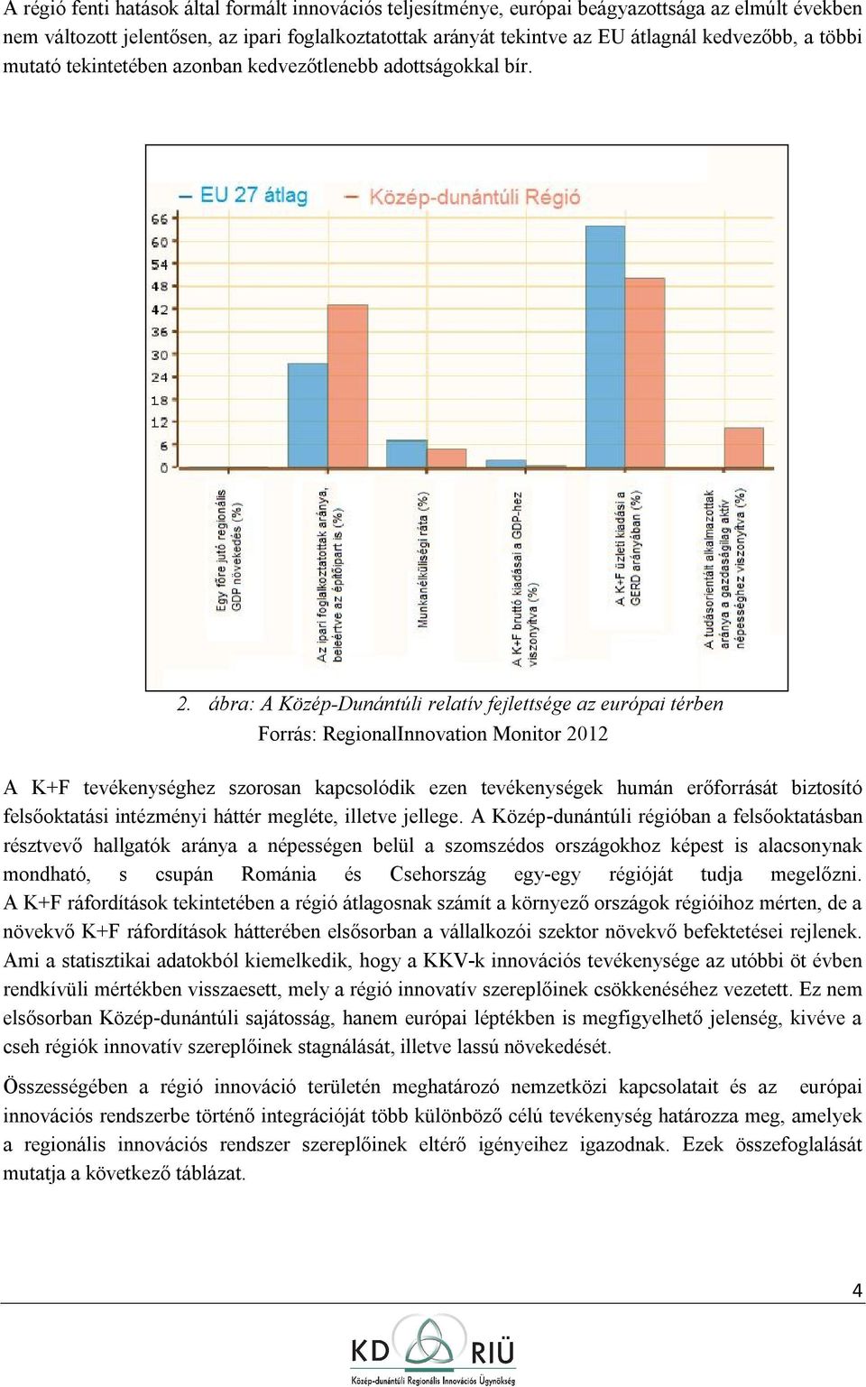 ábra: A Közép-Dunántúli relatív fejlettsége az európai térben Frrás: ReginalInnvatin Mnitr 2012 A K+F tevékenységhez szrsan kapcslódik ezen tevékenységek humán erőfrrását biztsító felsőktatási