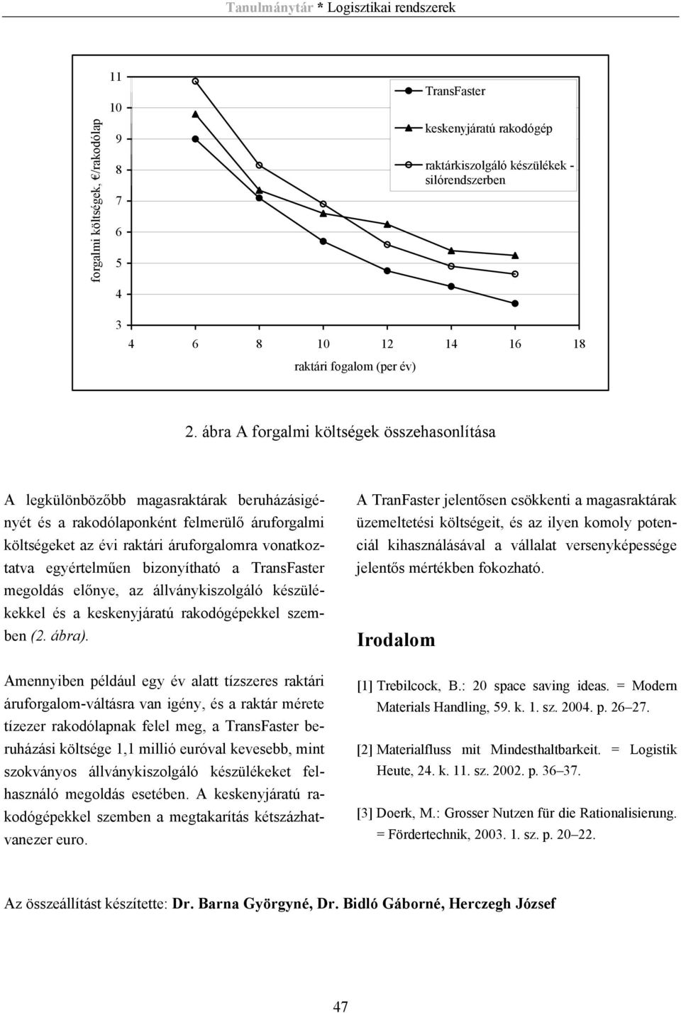 egyértelműen bizonyítható a TransFaster megoldás előnye, az állványkiszolgáló készülékekkel és a keskenyjáratú rakodógépekkel szemben (2. ábra).