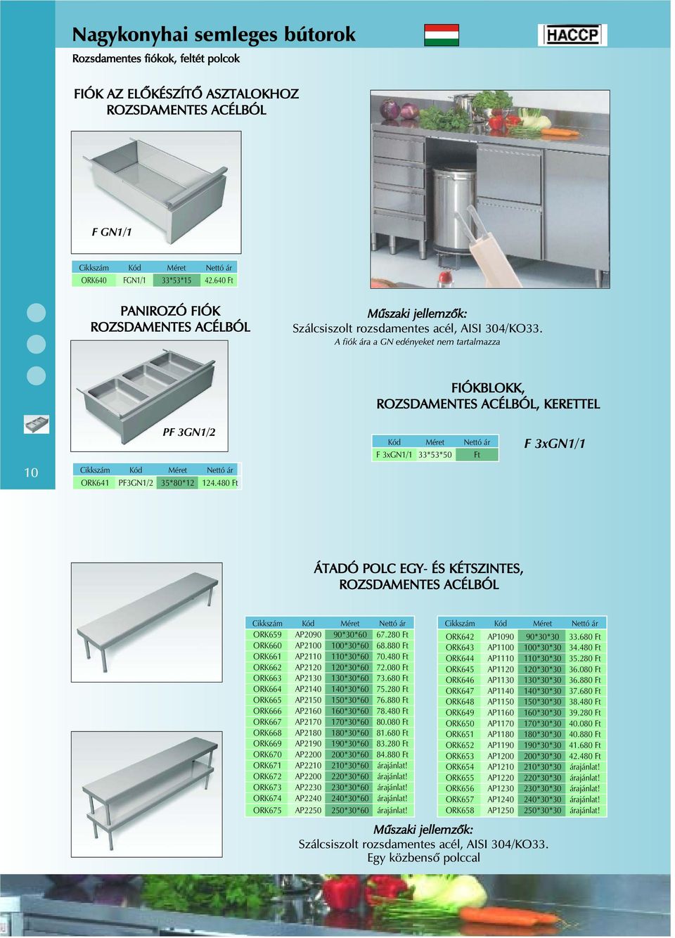 A fiók ára a GN edényeket nem tartalmazza FIÓKBLOKK, ROZSDAMENTES ACÉLBÓL, KERETTEL 10 PF 3GN1/2 ORK641 PF3GN1/2 35*80*12 124.