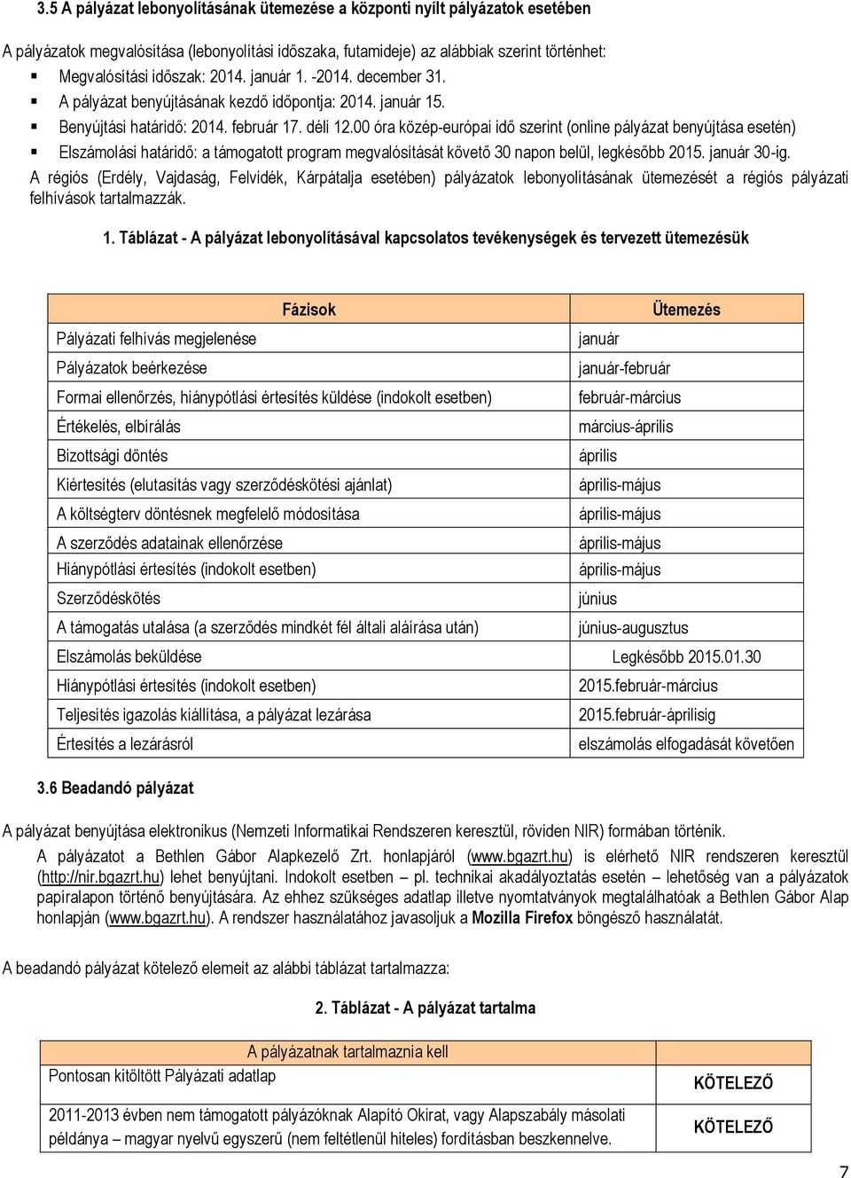 00 óra közép-európai idő szerint (online pályázat benyújtása esetén) Elszámolási határidő: a támogatott program megvalósítását követő 30 napon belül, legkésőbb 2015. január 30-ig.