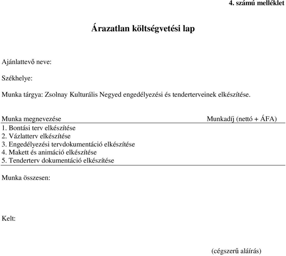 Bontási terv elkészítése 2. Vázlatterv elkészítése 3. Engedélyezési tervdokumentáció elkészítése 4.