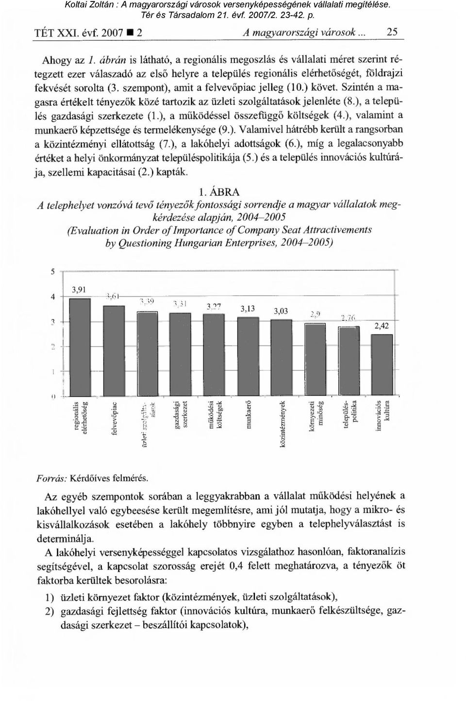 szempont), amit a felvev őpiac jelleg (10.) követ. Szintén a magasra értékelt tényez ők közé tartozik az üzleti szolgáltatások jelenléte (8.), a település gazdasági szerkezete (1.